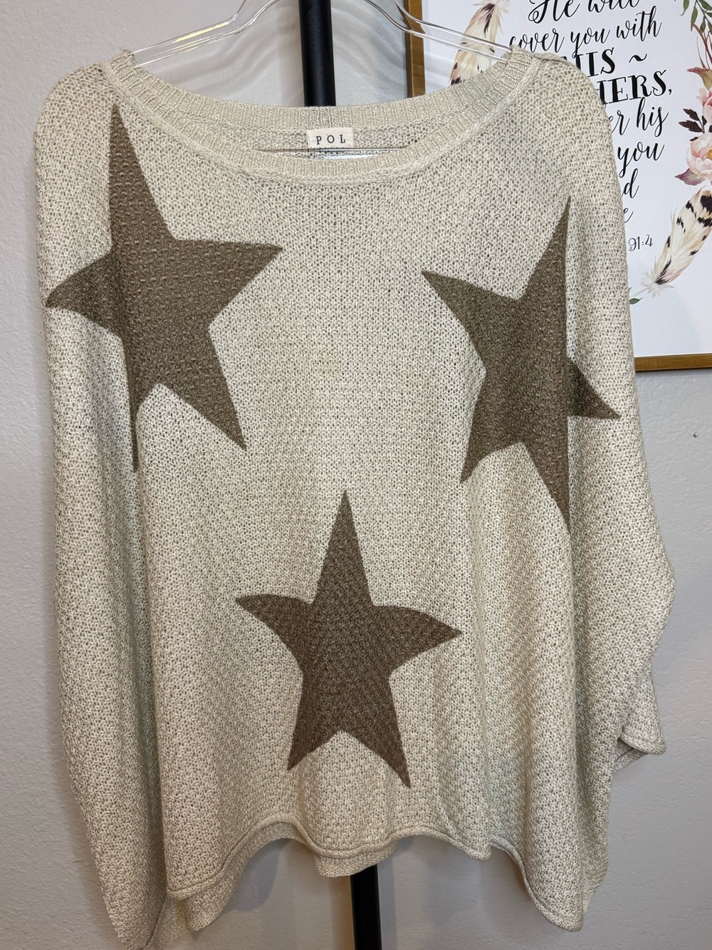 POL Cream Knit Sweater with Brown Star Motif